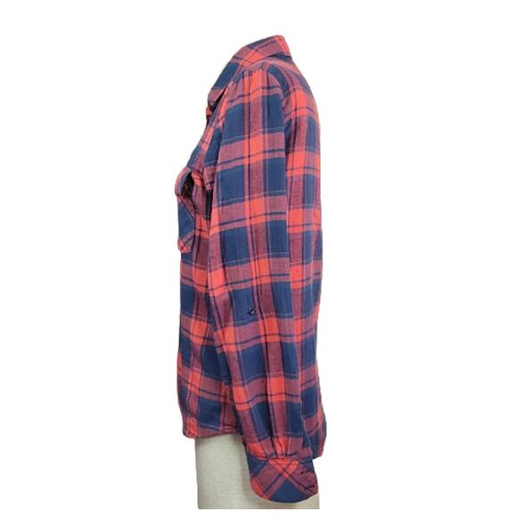 Blue and Red Plaid Button Up Flannel Shirt Size Small - Picture 5 of 5